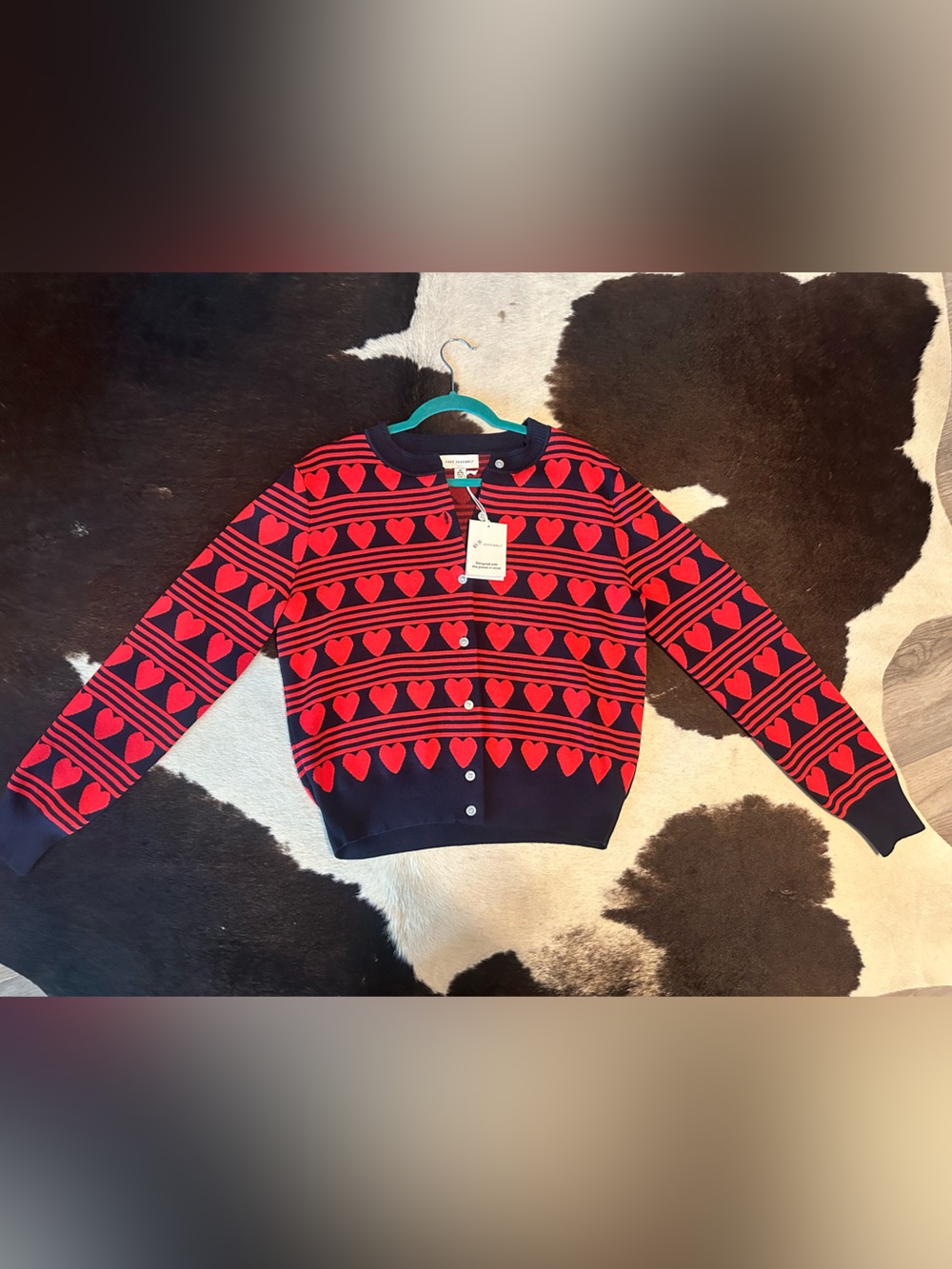 NWT - Women's Heart-Pattern Cardigan Jacket - Red & Navy